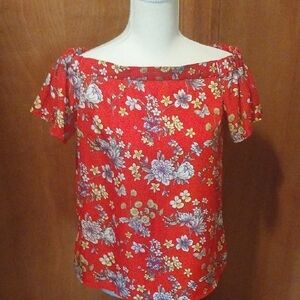 Monteau Red Floral Women's Blouse